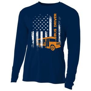 Patriotic Bus Driver USA American Flag - School Bus Driver Cooling Performance Long Sleeve Crew