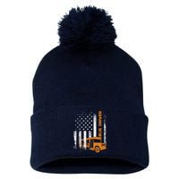 Patriotic Bus Driver USA American Flag - School Bus Driver Pom Pom 12in Knit Beanie