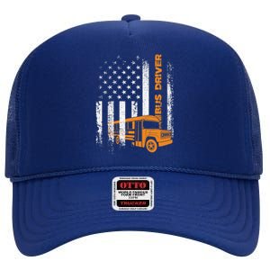 Patriotic Bus Driver USA American Flag - School Bus Driver High Crown Mesh Back Trucker Hat