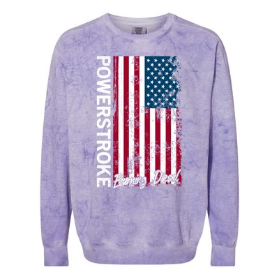 Powerstroke Burning Diesel American Flag Usa Great Gift Colorblast Crewneck Sweatshirt