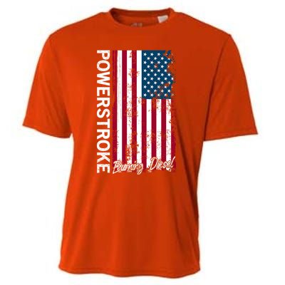 Powerstroke Burning Diesel American Flag Usa Great Gift Cooling Performance Crew T-Shirt