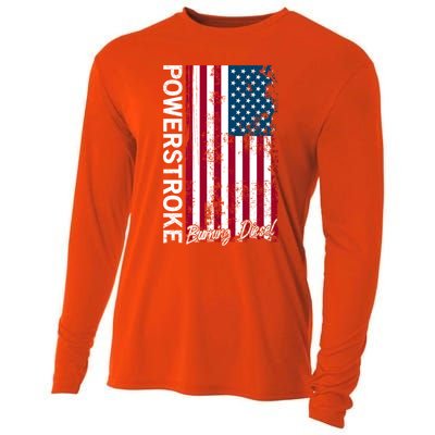 Powerstroke Burning Diesel American Flag Usa Great Gift Cooling Performance Long Sleeve Crew