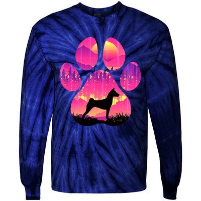 Paw Basenji Dog Mom Dad Mountains Sunset Tie-Dye Long Sleeve Shirt