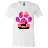 Paw Basenji Dog Mom Dad Mountains Sunset V-Neck T-Shirt