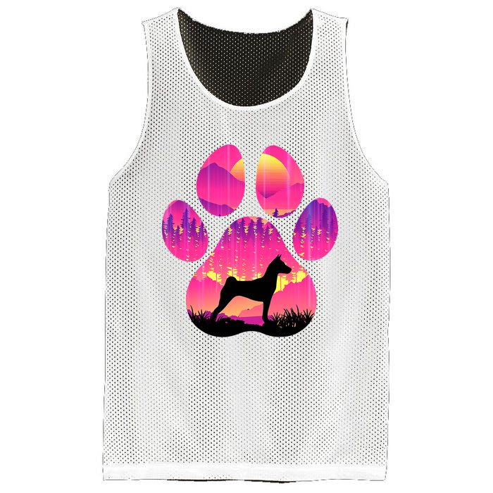 Paw Basenji Dog Mom Dad Mountains Sunset Mesh Reversible Basketball Jersey Tank