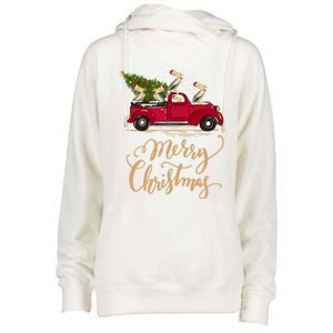 Pelicans Bird Driving Christmas Tree Truck Pelican Christmas Gift Womens Funnel Neck Pullover Hood