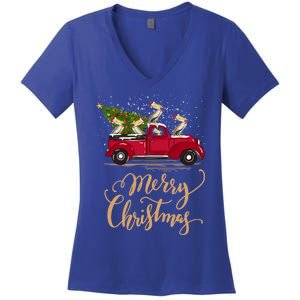 Pelicans Bird Driving Christmas Tree Truck Pelican Christmas Gift Women's V-Neck T-Shirt