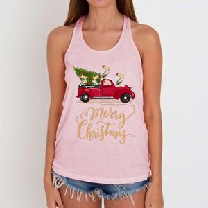 Pelicans Bird Driving Christmas Tree Truck Pelican Christmas Gift Women's Knotted Racerback Tank