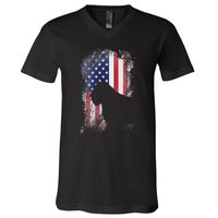 Patriotic Bouvier Des Flandres American Flag Cool Dog Lover V-Neck T-Shirt