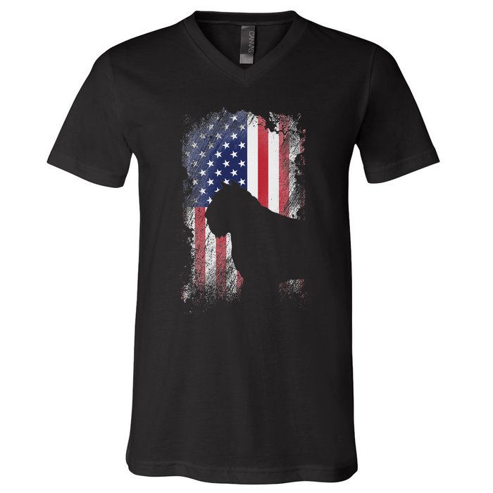 Patriotic Bouvier Des Flandres American Flag Cool Dog Lover V-Neck T-Shirt