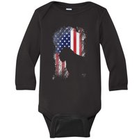 Patriotic Bouvier Des Flandres American Flag Cool Dog Lover Baby Long Sleeve Bodysuit