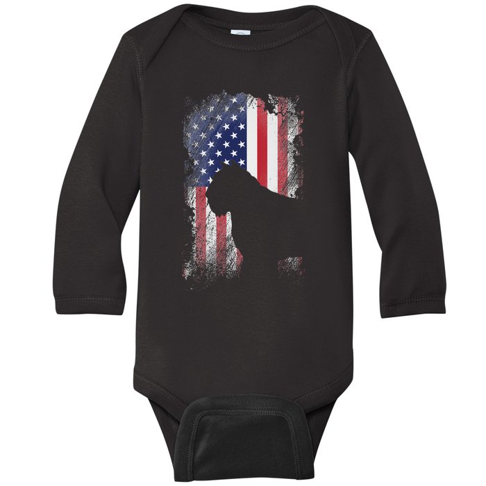 Patriotic Bouvier Des Flandres American Flag Cool Dog Lover Baby Long Sleeve Bodysuit