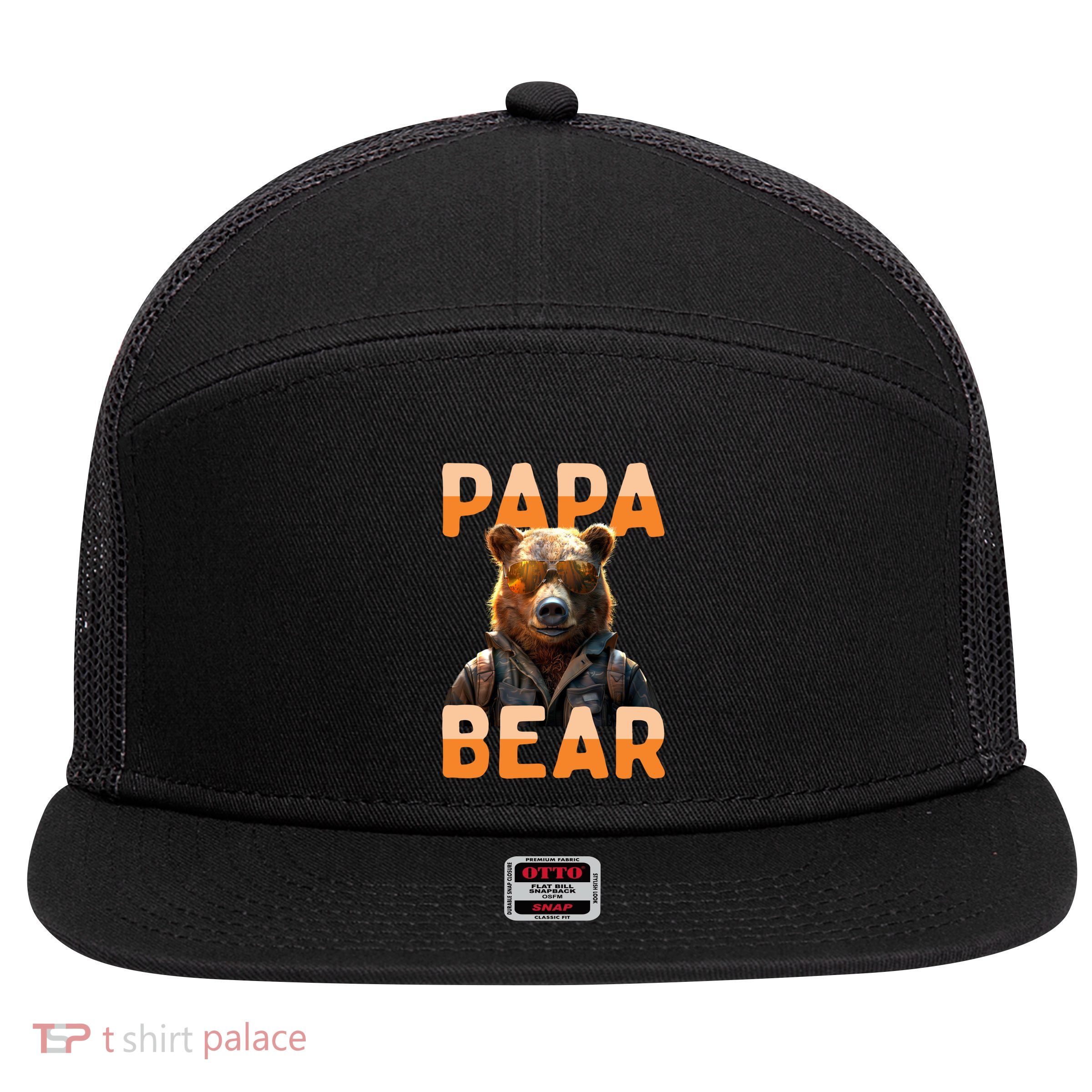 Papa Bear Daddy Bear Dad FatherS Day Grizzly Brown Bears Gift 7 Panel Mesh Trucker Snapback Hat