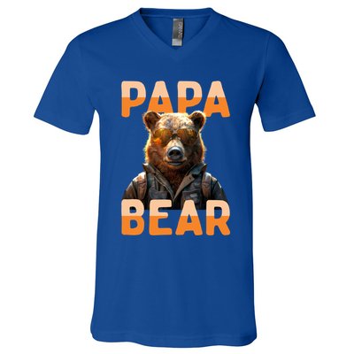 Papa Bear Daddy Bear Dad FatherS Day Grizzly Brown Bears Gift V-Neck T-Shirt
