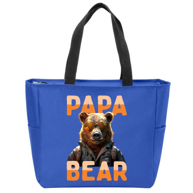 Papa Bear Daddy Bear Dad FatherS Day Grizzly Brown Bears Gift Zip Tote Bag