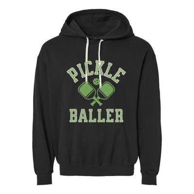 Pickle Baller Distressed Retro Athletic Pickleball Garment-Dyed Fleece Hoodie