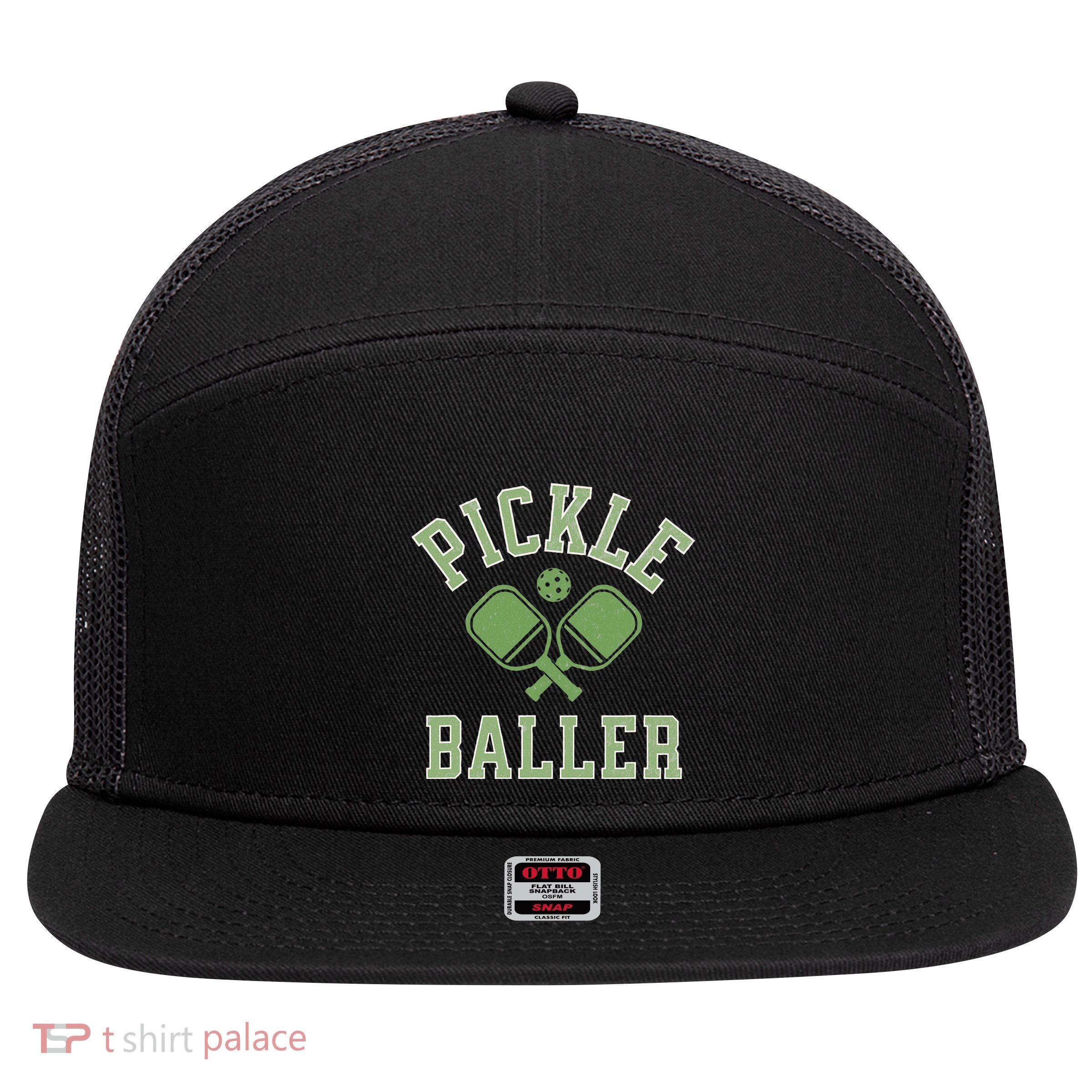 Pickle Baller Distressed Retro Athletic Pickleball 7 Panel Mesh Trucker Snapback Hat