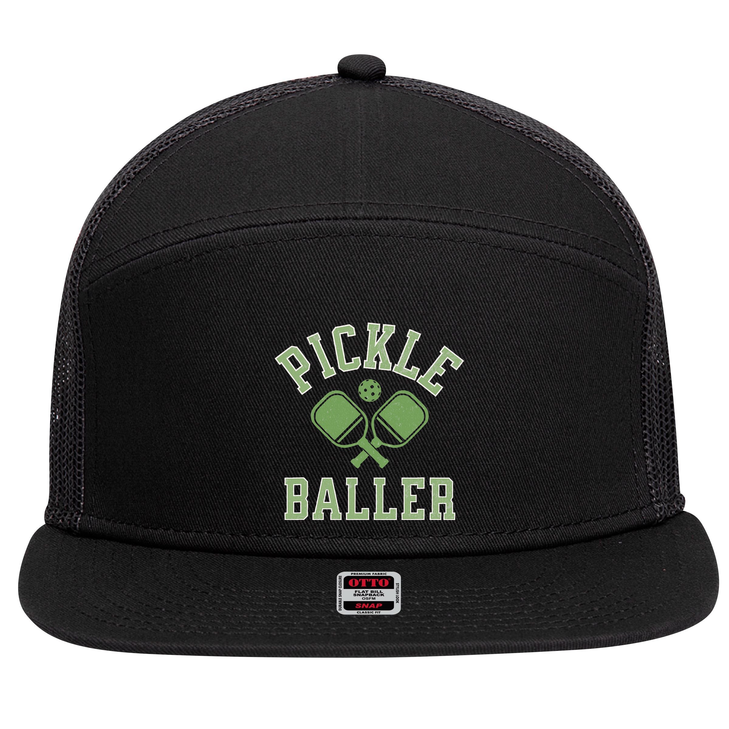 Pickle Baller Distressed Retro Athletic Pickleball 7 Panel Mesh Trucker Snapback Hat