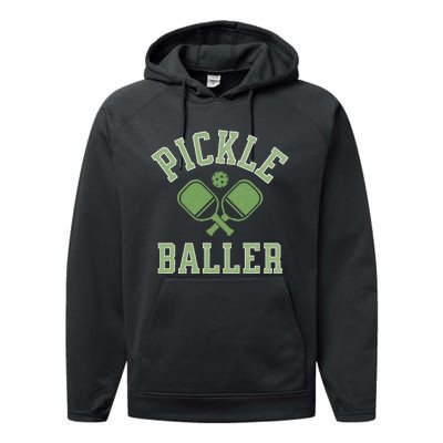 Pickle Baller Distressed Retro Athletic Pickleball Performance Fleece Hoodie