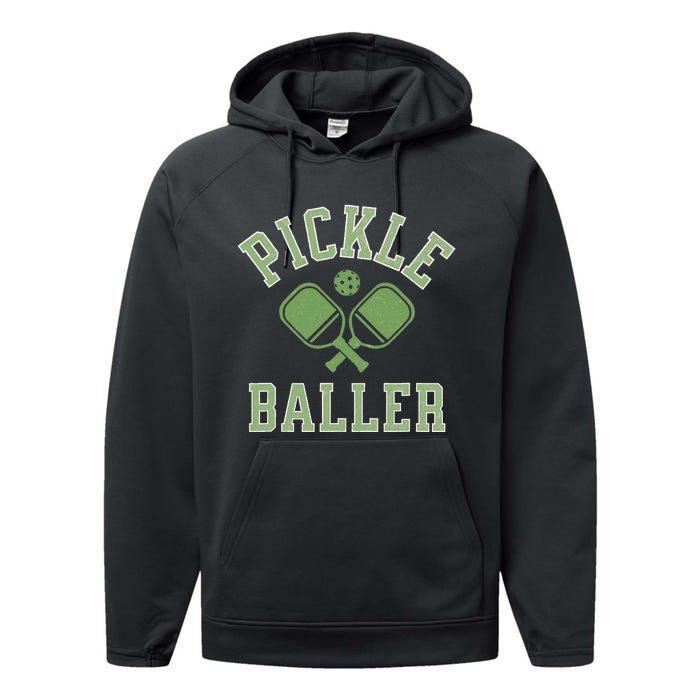 Pickle Baller Distressed Retro Athletic Pickleball Performance Fleece Hoodie