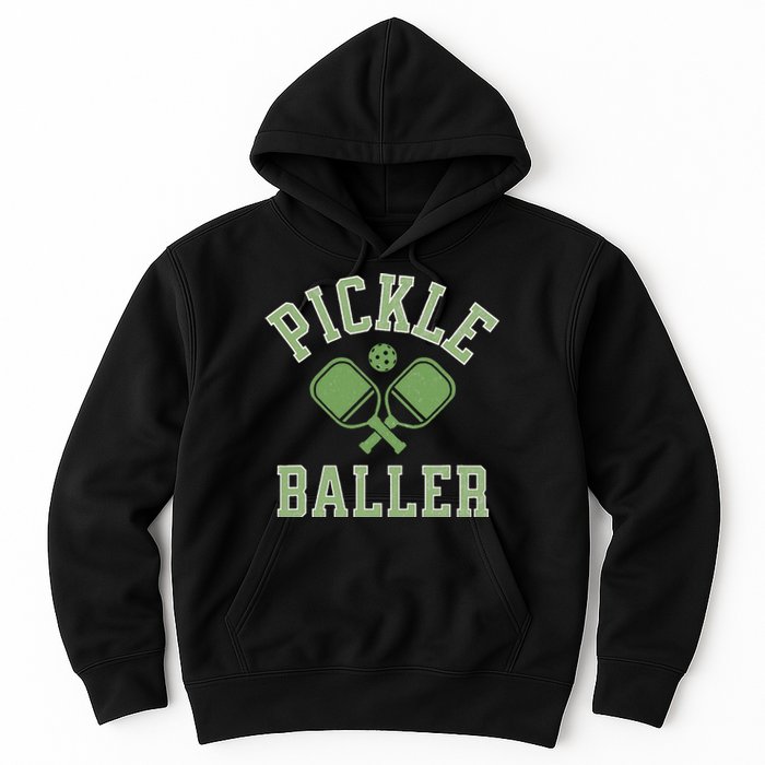 Pickle Baller Distressed Retro Athletic Pickleball Hoodie