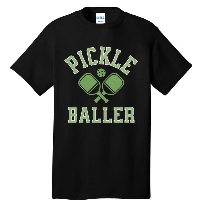 Pickle Baller Distressed Retro Athletic Pickleball Tall T-Shirt