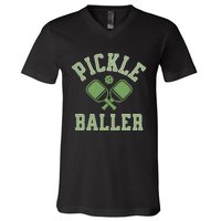 Pickle Baller Distressed Retro Athletic Pickleball V-Neck T-Shirt