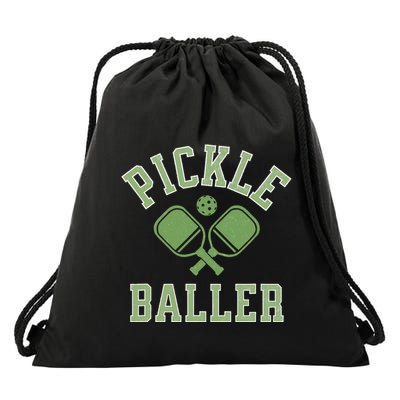 Pickle Baller Distressed Retro Athletic Pickleball Drawstring Bag