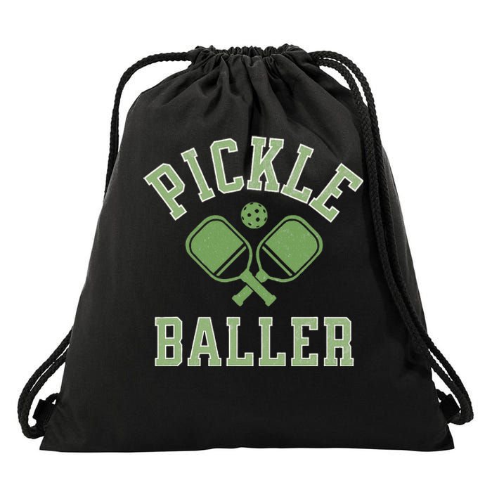 Pickle Baller Distressed Retro Athletic Pickleball Drawstring Bag