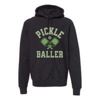 Pickle Baller Distressed Retro Athletic Pickleball Premium Hoodie