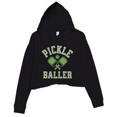 Pickle Baller Distressed Retro Athletic Pickleball Crop Fleece Hoodie
