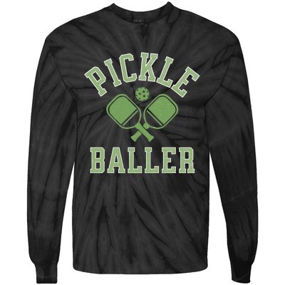 Pickle Baller Distressed Retro Athletic Pickleball Tie-Dye Long Sleeve Shirt