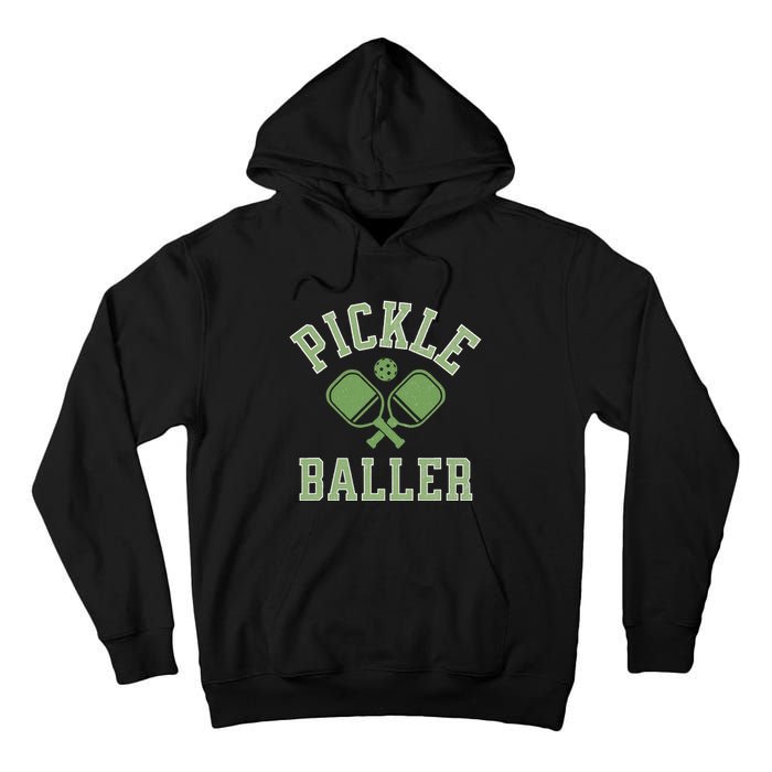 Pickle Baller Distressed Retro Athletic Pickleball Tall Hoodie