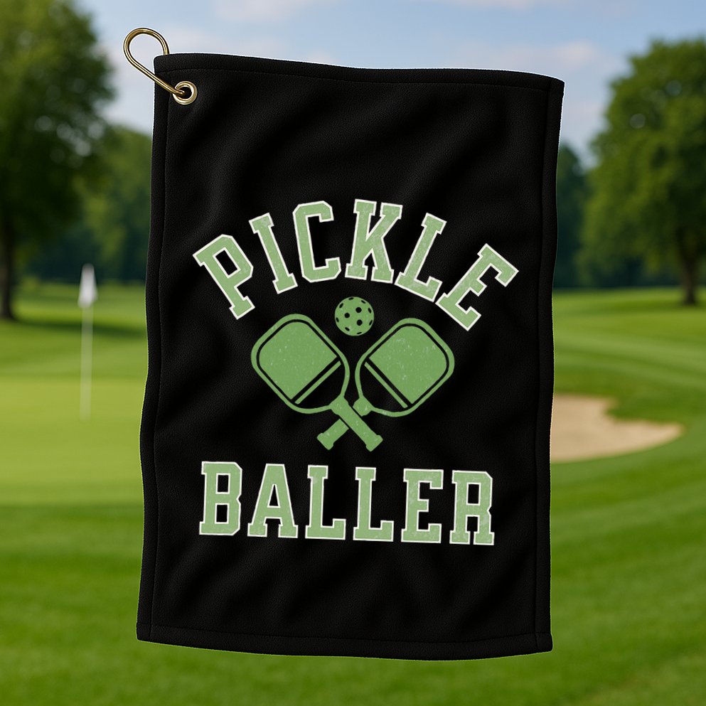 Pickle Baller Distressed Retro Athletic Pickleball Golf Towel