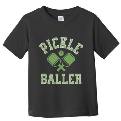 Pickle Baller Distressed Retro Athletic Pickleball Toddler T-Shirt
