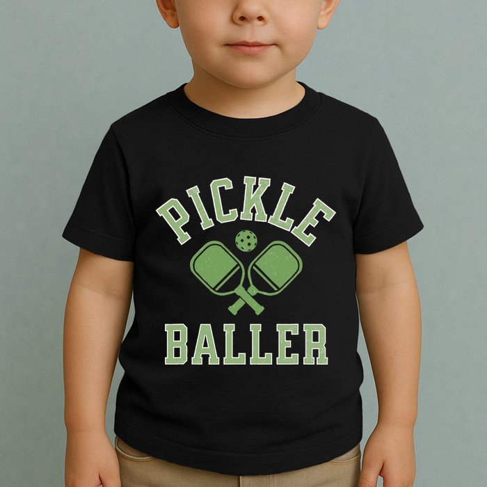 Pickle Baller Distressed Retro Athletic Pickleball Toddler T-Shirt