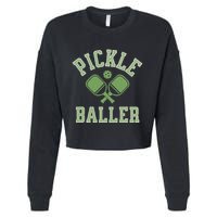 Pickle Baller Distressed Retro Athletic Pickleball Cropped Pullover Crew
