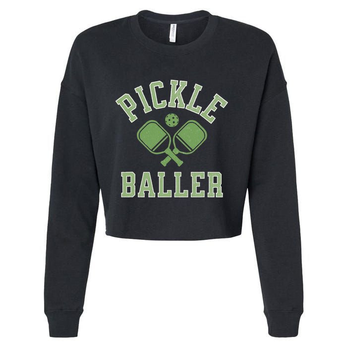Pickle Baller Distressed Retro Athletic Pickleball Cropped Pullover Crew