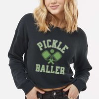 Pickle Baller Distressed Retro Athletic Pickleball Cropped Pullover Crew