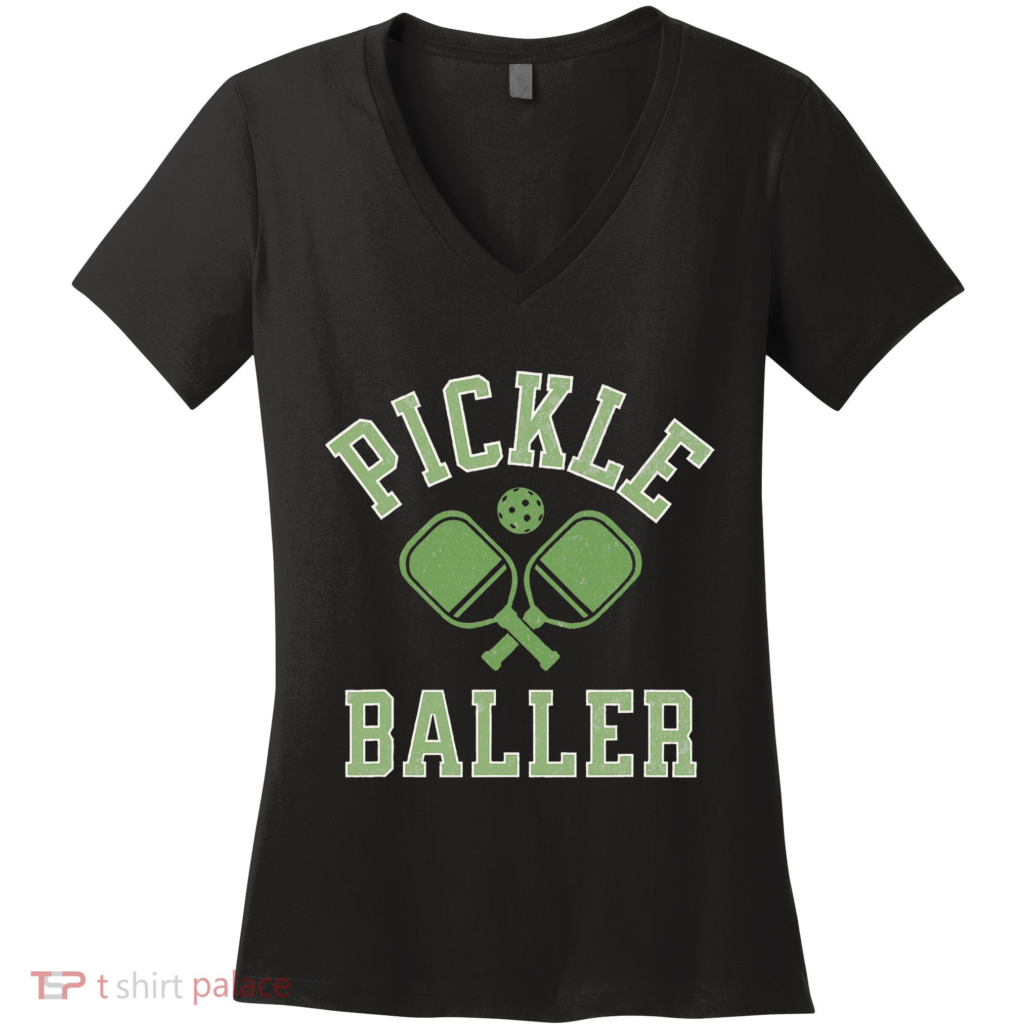 Pickle Baller Distressed Retro Athletic Pickleball Women's V-Neck T-Shirt