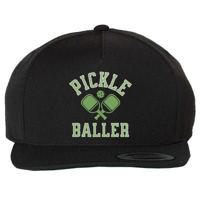 Pickle Baller Distressed Retro Athletic Pickleball Wool Snapback Cap