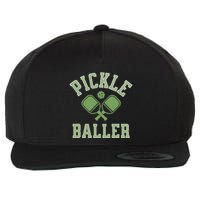 Pickle Baller Distressed Retro Athletic Pickleball Wool Snapback Cap