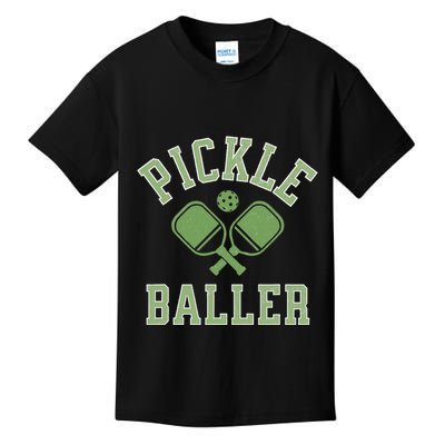 Pickle Baller Distressed Retro Athletic Pickleball Kids T-Shirt