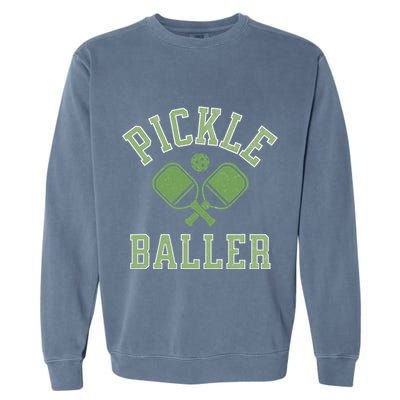 Pickle Baller Distressed Retro Athletic Pickleball Garment-Dyed Sweatshirt