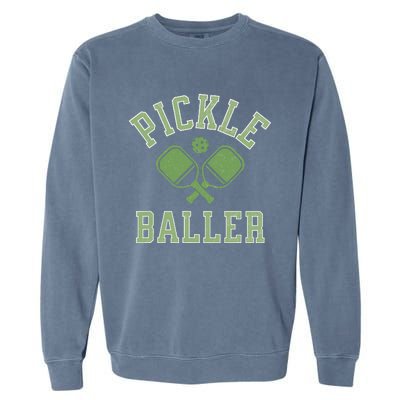 Pickle Baller Distressed Retro Athletic Pickleball Garment-Dyed Sweatshirt