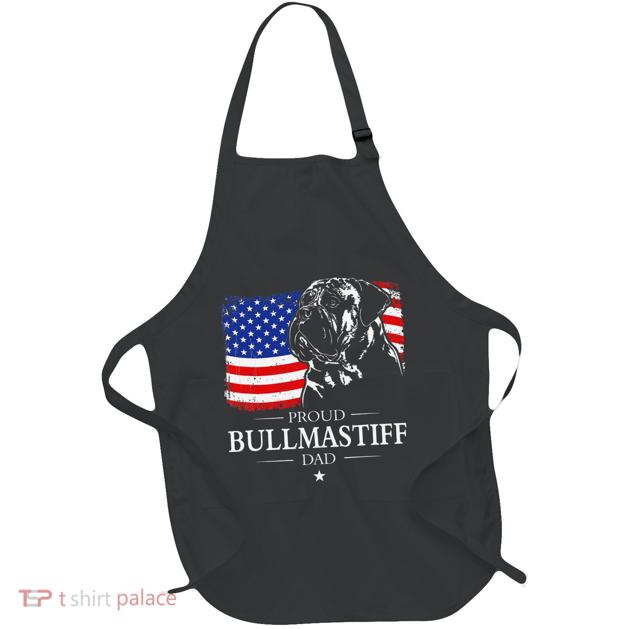 Proud Bullmastiff Dad American Flag Patriotic Dog Lover Gift Full-Length Apron With Pockets