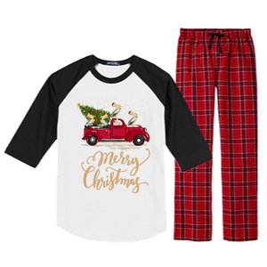 Pelicans Bird Driving Christmas Tree Truck Pelican Christmas Gift Raglan Sleeve Pajama Set