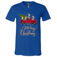 Pelicans Bird Driving Christmas Tree Truck Pelican Christmas Gift V-Neck T-Shirt