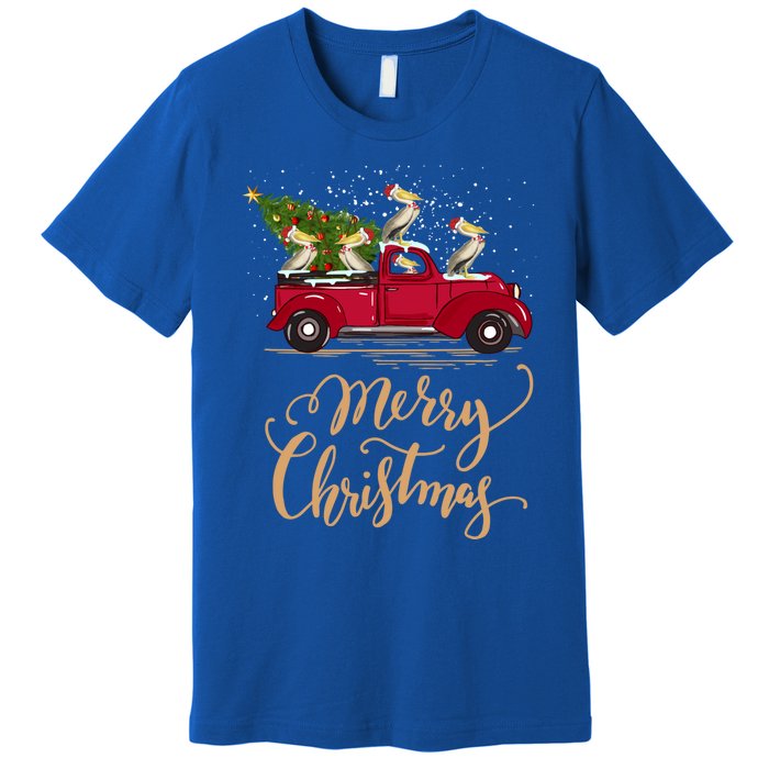 Pelicans Bird Driving Christmas Tree Truck Pelican Christmas Gift Premium T-Shirt