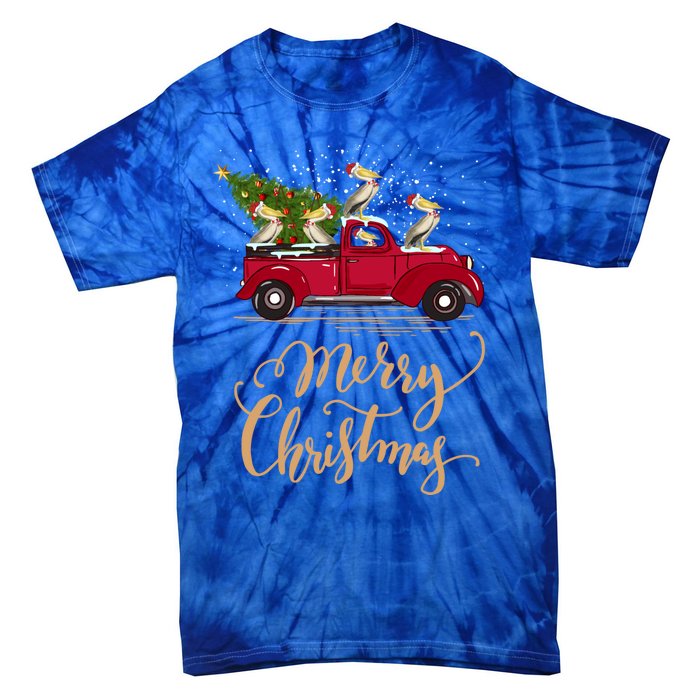 Pelicans Bird Driving Christmas Tree Truck Pelican Christmas Gift Tie-Dye T-Shirt